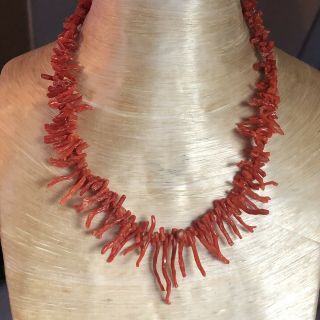Vtg Mediterranean Red Natural Coral Branch Necklace Graduated Abstract