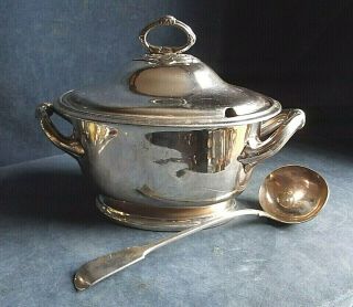 Good Large 14 " Silver Plated Lidded Serving Tureen & Ladle C1890