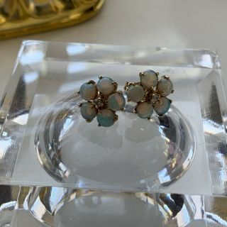 Vintage Diamond Opal 14k Yellow Gold Earrings Floral Daisy Estate Find