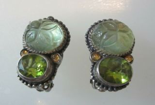 Stephen Dweck Vintage Fabulous Peridot And Carved Quartz Stone Sterling Earring