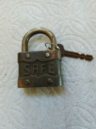 Vintage " Safe " Padlock With Key " B "