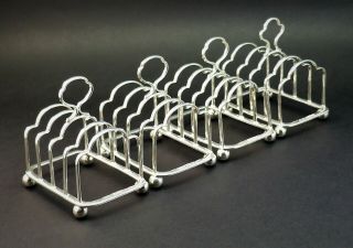 C1926,  Atkin Brothers,  Set Of Four Matching Art Deco Solid Silver Toast Racks