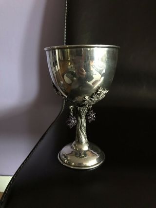 Antique Sterling Silver Kiddush Cup With Amethysts