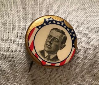 1912 Cello Button Pin 7/8 " Woodrow Wilson - Back Shows Age - Image In Great Cond.