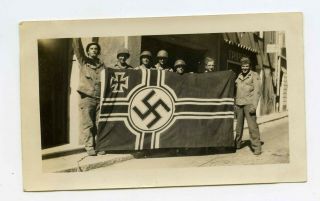 Photo Of A Gis Holding A Captured Kreigs Flag In France