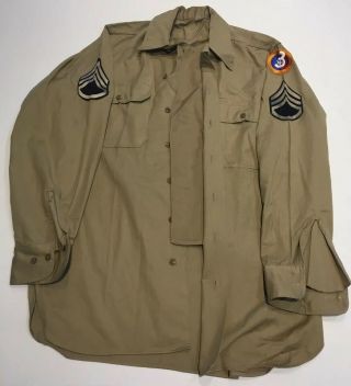 Wwii U.  S.  3rd Army Air Force Staff Sergeant Khaki Cotton Shirt 15x34