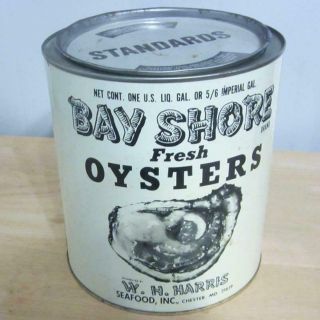 1 Gallon Can Bay Shore Fresh Oysters W/lid W.  H.  Harris
