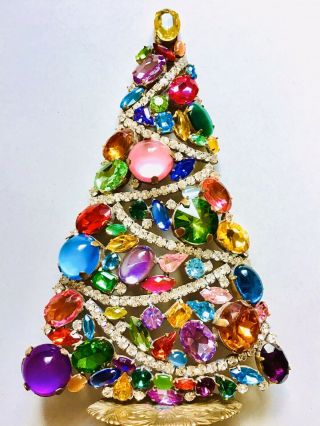 Rhinestone Christmas Tree Stand Czech Vintage Estate Jewellery Bohemian Jewel