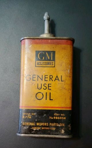 Vintage Gm General Use Oil Lead Top Handy Oiler Can Petroliana
