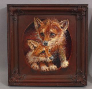 Authentic ANTHONY BARHAM,  Baby Fox Kits,  Trompe L ' Oeil Oil Painting,  NR 2