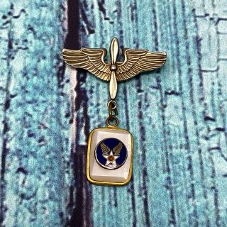 Vtg Wwii Sterling Silver Air Force Pilot Wings Propeller Pin With Hang Pendant