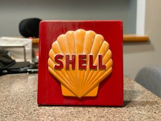 Vintage Plastic Shell Gas Station Oil Sign - Embossed Clamshell - 11 Inch Square