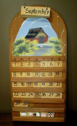Vintage Antique Country House Hand Painted Wooden Perpetual Calendar Holidays