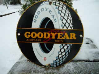 Vintage Goodyear Airplane Tires Porcelain Enamel Sign Aero Airport Airline Plane