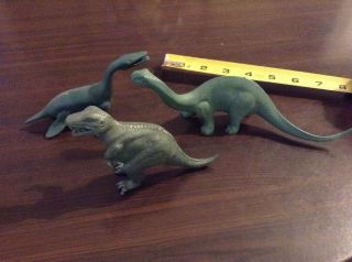 Vintage Marx Dark Green Brontosaurus Dinosaur Prehistoric Playset Set Of 3 T Rex
