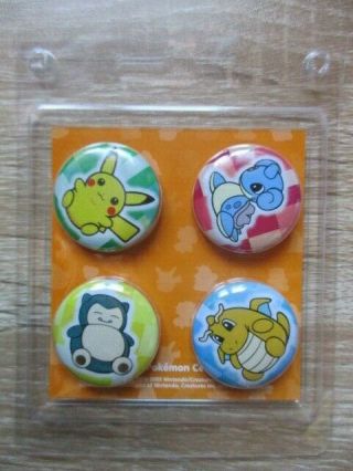 Pokedoll Can Badge Set Pikachu Lapras Snorlax Dragonite Pokemon Center 2004 Pin