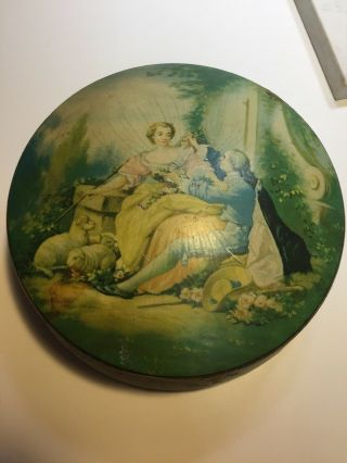 Vintage Decorated Metal Tin Box Container With Lid Made In England Angel