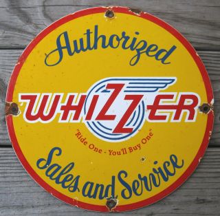 Whizzer Motorbike Vintage Porcelain Enamel Motorcycle Gas Oil Service Sales Sign