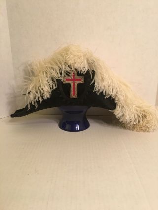 Vintage Hat Masonic Knights Templar Chapeau Freemason Ostrich Feather 6 7/8