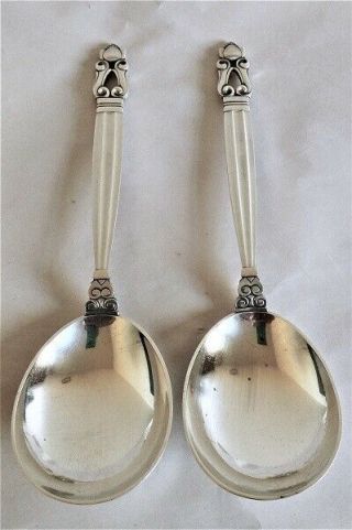 Georg Jensen Sterling Silver Acorn 2 Solid Serving Spoons 8 Inch 162 Grams