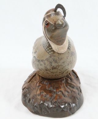 Tom Taber California Quail Wood Carving Decoy Signed Bird Sculpture Glass Eyes 2