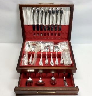 Oneida KING JAMES Silver Plate 1881 Rogers 52pc Service for 8 Flatware,  Chest 2