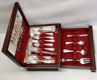 Oneida KING JAMES Silver Plate 1881 Rogers 52pc Service for 8 Flatware,  Chest 3