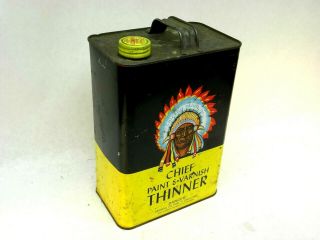 Vintage Indian Chief Paint & Varnish Thinner 1 Gallon Tin Can Chicago Paints