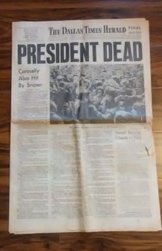 Kennedy Assassination Newspaper November 22,  1963 Vintage