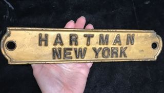 Antique Vintage Cast Iron Hartman York Wall Door Name Plaque Sign
