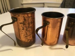 Vintage Copper Measuring Cups Hanging Rack Brass Handle 1 1/4 1/2 3/4 Cup Old 2