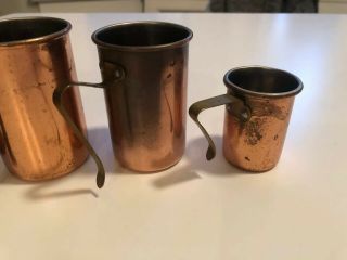 Vintage Copper Measuring Cups Hanging Rack Brass Handle 1 1/4 1/2 3/4 Cup Old 3