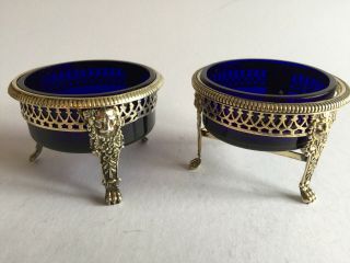 Elegant Pair Solid Silver Sterling Gilded Salts London 1844 Early Victorian