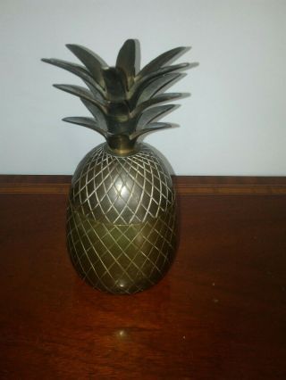 Vintage 2 Piece Brass Pineapple Canister & Candle Holder 9 " Tall