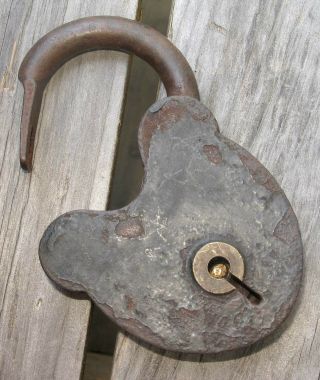 Vintage Antique Large Iron,  Steel & Brass Padlock Lock - No Key No Name