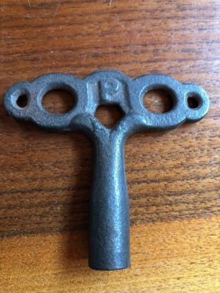 Antique Heavy Bronze/cast Key P On It W/ Square Opening - Clock ? Furnace