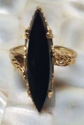 Vintage 10k Solid Yellow Gold Black Onyx Ring Unusual Size 6.  5 10kt Yg Estate