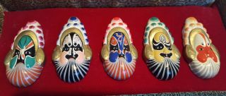 Chinese Opera Miniature Hand Painted Face Masks Collectors Set of 5 Boxed 2