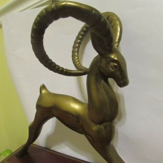 Vintage IBEX Statue Brass Hollywood Regency Rosewood Brass Inlay Base PATINA 8 