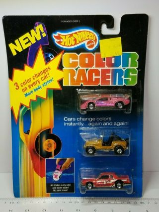 Vintage 1987 Hot Wheels Color Racers 3 Pack Lamborghini,  Jeep & Thunder Burner