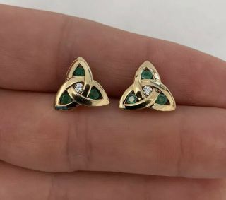 9ct Gold Emerald Stud Earrings 9k 375.