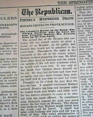 H.  H.  Holmes First 1st American Serial Killer Murderer On Trial 1895 Newspaper