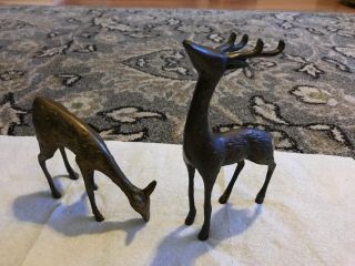Vintage Pair Brass Deer Reindeer Buck And Doe Figurines Countryside Animals -