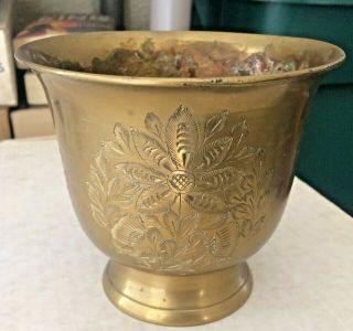 Vintage India 300k Footed Solid Brass 4 1/2 " Flower Pot / Planter / Urn