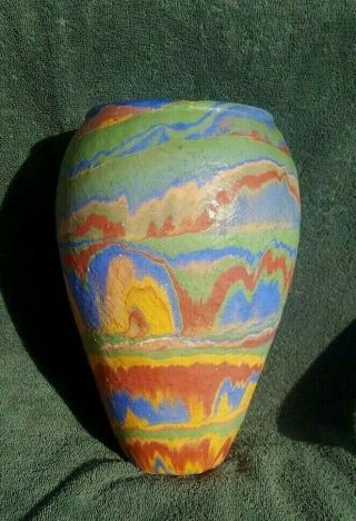 Vintage Ozark Roadside Tourist Folk Art Pottery 10 Inch Multi Colored Vase