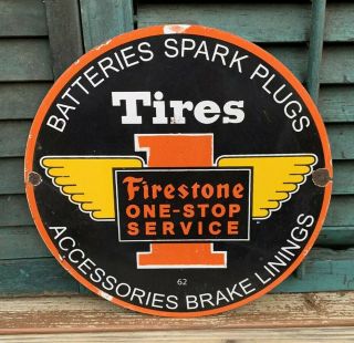 Vintage Firestone Tires Porcelain Gas Service Station Pump Plate Sign