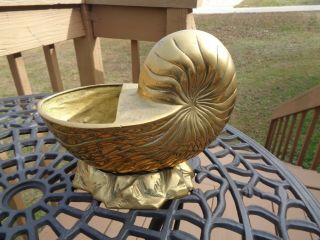 Vintage Large Brass Sea Shell Planter Nautilus Beach Conch