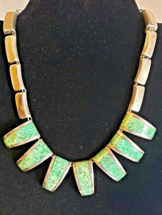 Taxco Vintage 925 And Stone Necklace.  Signed Br 1970s