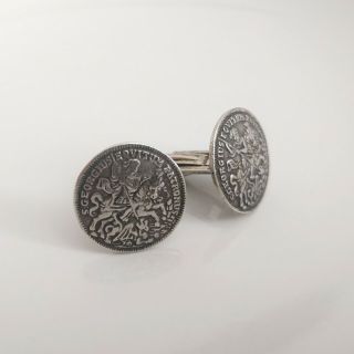 Vintage St.  George Coin Faced Solid 925 Sterling Silver Cufflinks Set