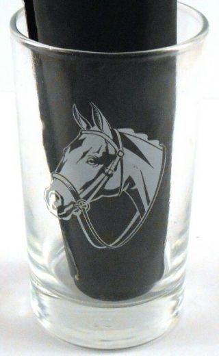 Libbey Etched Horse Head Derby Winner 5 " Tall Whiskey Cocktail Glass Vintage